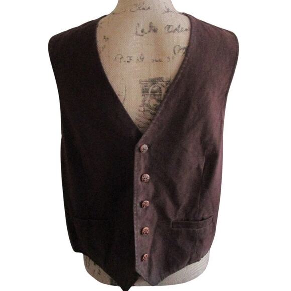 Vintage Brown Felt Suit Vest Size M Button Front Pockets Men Unisex Regency Goth - Picture 15 of 16